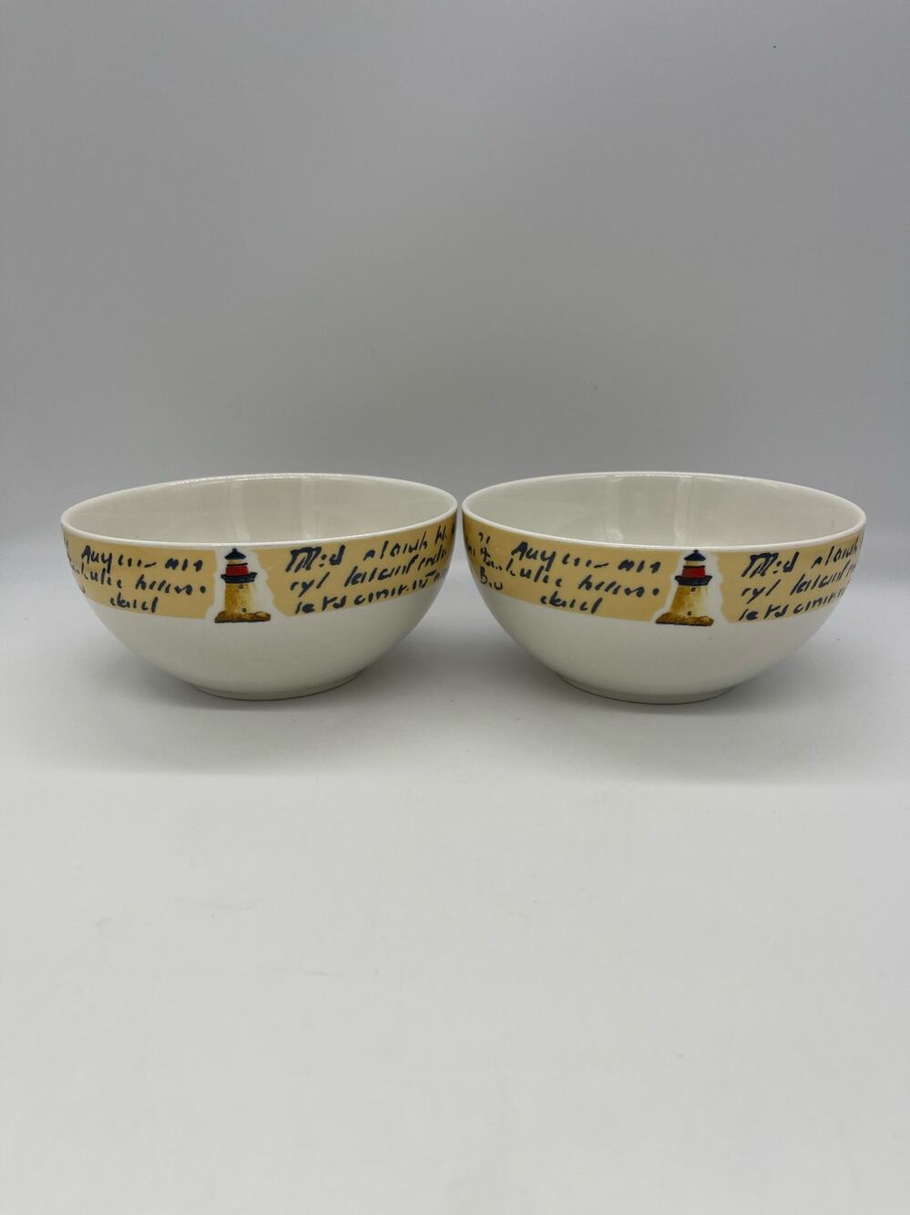 Thomson Pottery By The Sea Nautical Lighthouse Stoneware Set of 2 Cereal Bowls